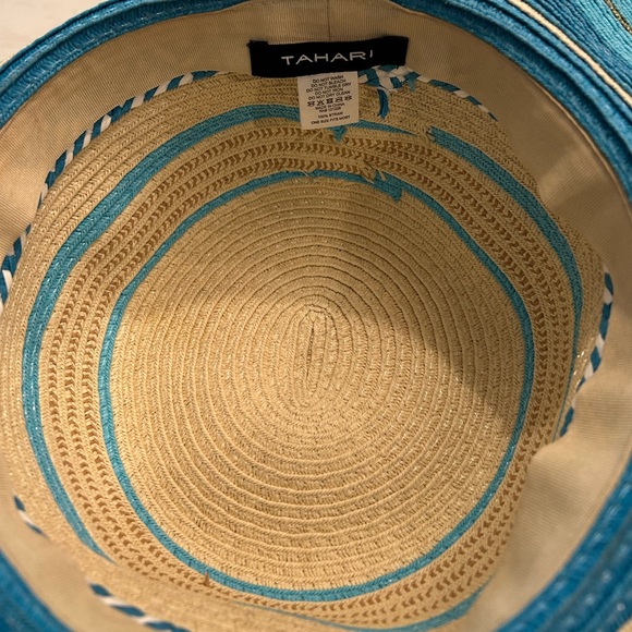 Tahara Blue Multi Textured Metallic Detailed Straw Sun Hat 🆕 - Picture 2 of 3